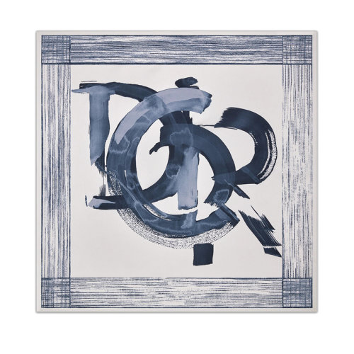 DIOR/迪奧 22年春夏新款 JACK KEROUAC系列 男士白色桑蠶絲面料海軍藍(lán)色印花飾巾絲巾04B1068A0718_C085