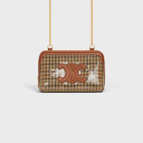  CELINE賽琳思琳 22年秋冬 女士 單肩包 TRIOMPHE皮革鏈條手包 10E382EQB.14ML