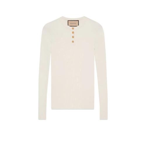  GUCCI古馳 22年秋冬 女士 超精細(xì)粘膠纖維長(zhǎng)袖T恤 691568 XKCAJ 9200