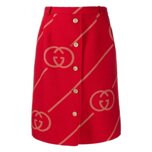 GUCCI/古馳  經(jīng)典紅色 GG標(biāo)志 條紋 紐扣開合女士 半身裙 577752 ZABXV 6531 HQY012345C
