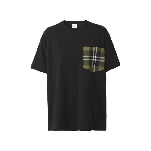 BURBERRY/博柏利 22年春夏新款 女士黑色純棉格紋口袋寬松短袖T恤80559031