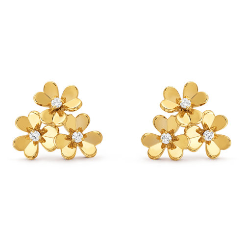 Van Cleef & Arpels/梵克雅寶 經(jīng)典Frivole系列 18k金黃金鑲嵌鉆石3三瓣花朵迷你耳環(huán)VCARP2DV00