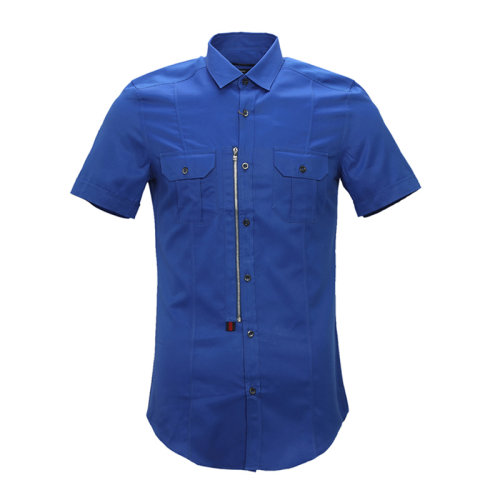 GUCCI 古馳 男裝 服飾 藍(lán)色棉翻領(lǐng)襯衣 男士短袖襯衫