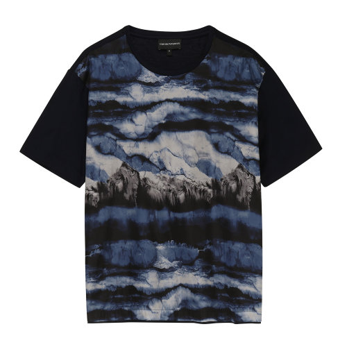 Emporio Armani/安普里奧阿瑪尼 深藍色 男士抽象水墨印染圖案圓領(lǐng)短袖T恤 3H1T6T-1JQ3Z-0921