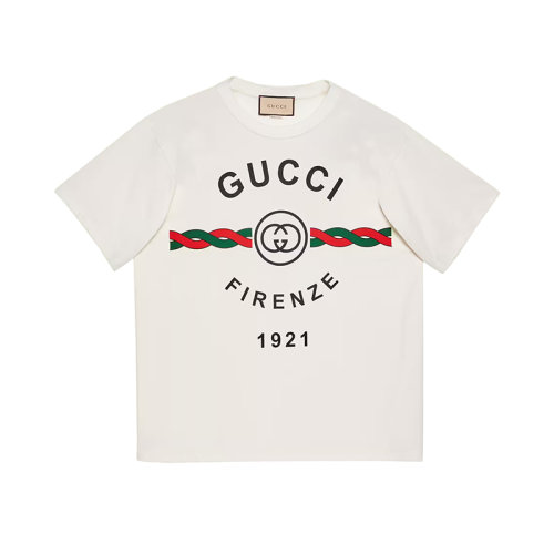 GUCCI/古馳 22年春夏新款 男士白色純棉1921 Firenze印花短袖T恤?616036XJD7T9095
