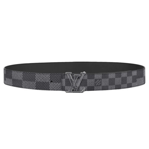 Louis Vuitton/路易威登 男士黑色小牛皮和Damier Infini帆布銀扣雙面腰帶40毫米M0340U