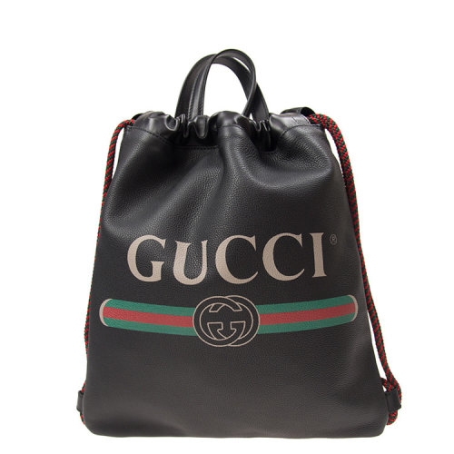GUCCI/古馳  古琦女包 品牌字母LOGO 經(jīng)典雙G 紅綠條紋 女士黑色皮質(zhì)時尚雙肩包 523586 0GCBT 8163