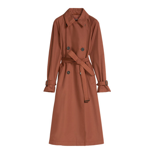 MaxMara/麥絲瑪拉 22年早春新款 ETNA系列 女士牛皮棕色棉質(zhì)混紡防水長(zhǎng)款風(fēng)衣夾克6021012706006