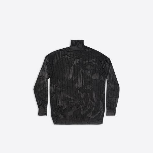  BALENCIAGA巴黎世家 22年春夏 男士 針織衫 Mens Creased Oversized Turtleneck  in Black 694