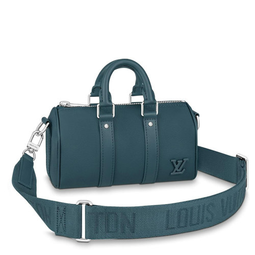 Louis Vuitton/路易威登 22春夏新款KEEPALL XS系列 男士藍色牛皮革徽標銀扣配可拆卸肩帶單肩斜挎手提包M81003