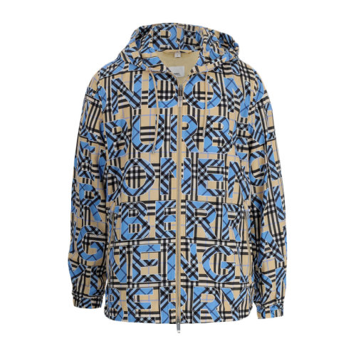 BURBERRY 博柏利 巴寶莉 男士 服裝  藍(lán)色連帽格子拉鏈外套夾克 男士夾克