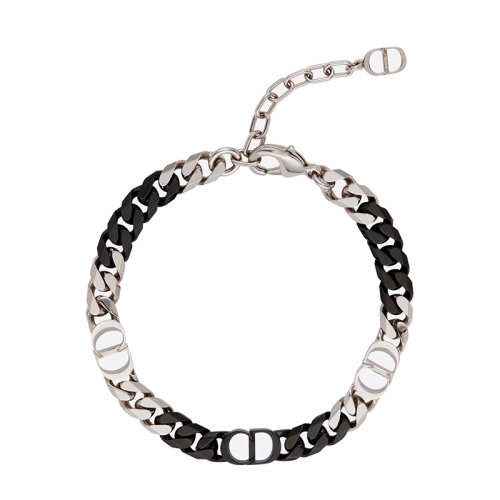 DIOR/迪奧 22新款 CD 1947系列 女士銀色飾面黃銅黑色樹脂“CD Icon”標(biāo)志龍蝦扣手鏈B1671HOMMT_D004