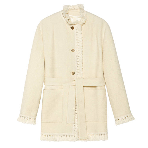 GUCCI/古馳新款Epilogue系列 女士米色腰帶款羊毛結(jié)子絨混紡?qiáng)A克643296ZAF5V9205