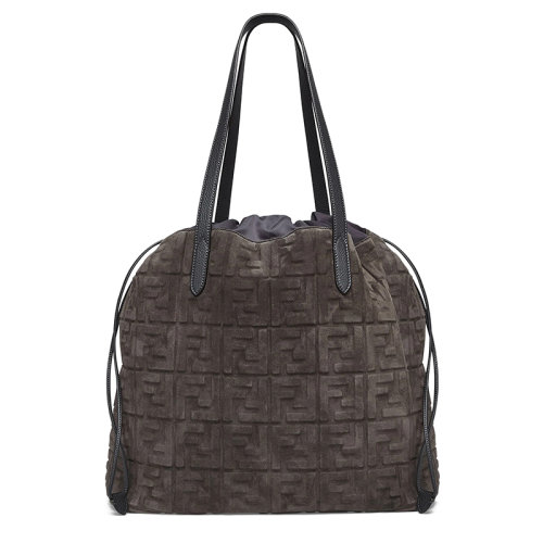 FENDI/芬迪 22春夏新款 男士大號深灰色老花絨面小牛皮抽繩手提包7VA550AHU8F1GM4