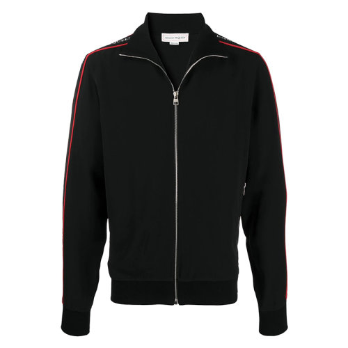 Alexander McQueen/亞歷山大麥昆  男裝 時(shí)尚簡(jiǎn)約 側(cè)邊字母logo織帶 男士黑色立領(lǐng)夾克 625377QQR381000  HKY06107