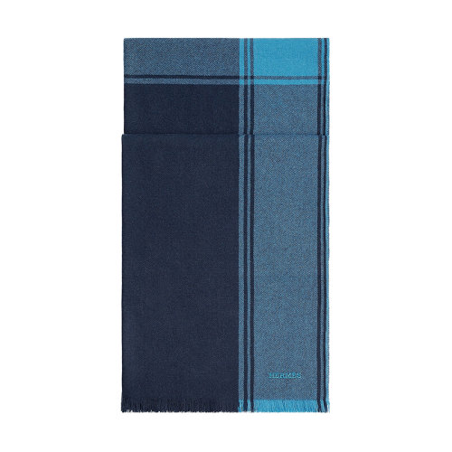 HERMES/愛馬仕 22年早春新款 Dream H系列 男士藍(lán)色系純羊絨圍巾H393783T01