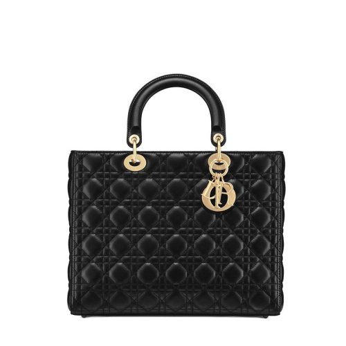 DIOR/迪奧 LadyDior女士黑金羊皮手提包 M0566ONGE_M900