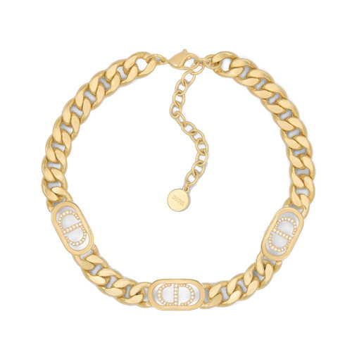 DIOR/迪奧 22新款30 MONTAIGNE系列 女士金色金屬鏈飾白色水晶CD項(xiàng)鏈N1199MTGCY_D301