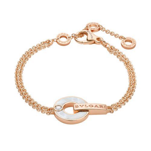 BVLGARI/寶格麗 BVLGARI BVLGARI系列 18k金玫瑰金圓形鏤空鑲嵌珍珠母貝鉆石手鏈357315
