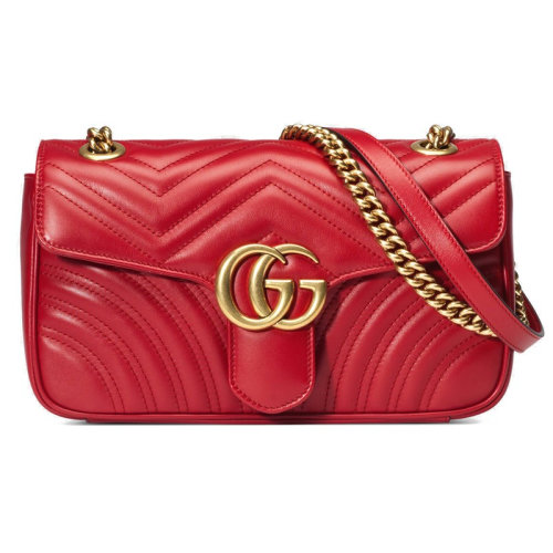 GUCCI/古馳  女士經(jīng)典款GG Marmont絎縫紅色小號單肩包 443497 DTDIT 6433