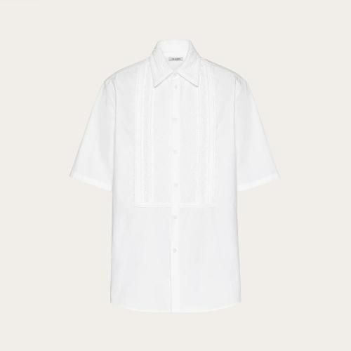  VALENTINO華倫天奴 22年秋冬 男士 短袖襯衫 CHEMISE EN COTON A_VEC PLASTRON BRODé DE PAIL