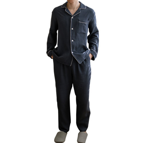 GeleiStory/GeleiStory 春夏新品休閑居家系列全棉雙層泡泡紗男士經(jīng)典長袖長褲套裝 男裝＞男士睡衣/家居服＞男睡衣/家居服