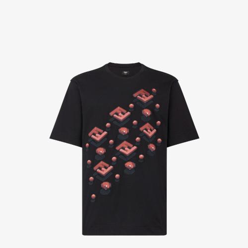  FENDI芬迪 22年秋冬 男士 短袖T恤 黑色平紋布T恤 FY0936AL6MF0VV4