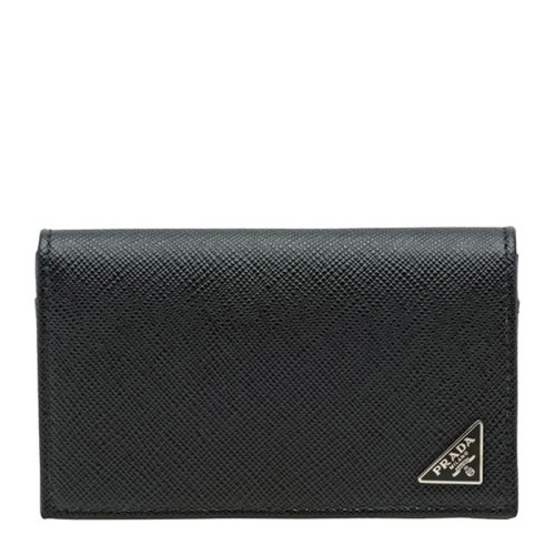 PRADA/普拉達 中性黑色牛皮十字紋翻蓋卡包錢包手拿包男包2MC122-QHH-F0002