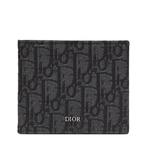 DIOR/迪奧 經(jīng)典款 男士黑色Oblique提花帆布對折錢包2OBBH027YSE_H03E
