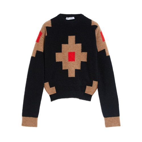 MaxMara/麥絲瑪拉 22年秋冬新款 ARIS系列 女士黑色馬海毛混紡幾何圖案針織衫毛衣1366182606013