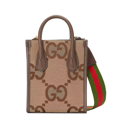 GUCCI/古馳 22春夏新款Jumbo系列 女士迷你駝色烏木色超級老花紅綠肩帶手提單肩包699406UKMDG2570