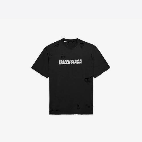  BALENCIAGA巴黎世家 22年春夏 男士 短袖T恤 Caps Destroyed Flatground T-shirt in BLACK 651 預(yù)定商品1-3周發(fā)貨