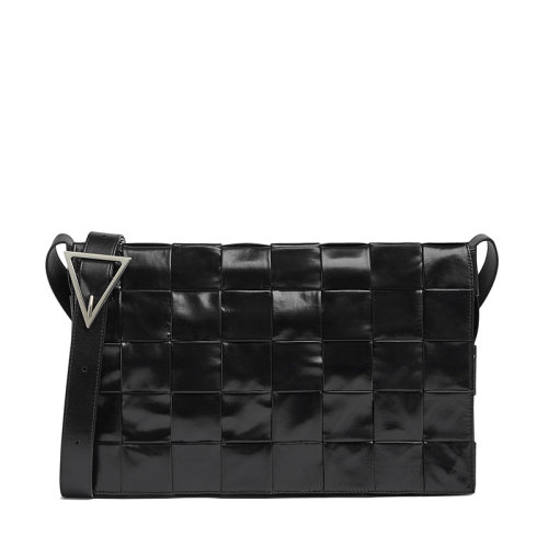 Bottega Veneta/葆蝶家 22春夏新款CASSETTE系列 男士加大號(hào)黑色intreccio編織牛皮革斜挎單肩包691407VCQ718803