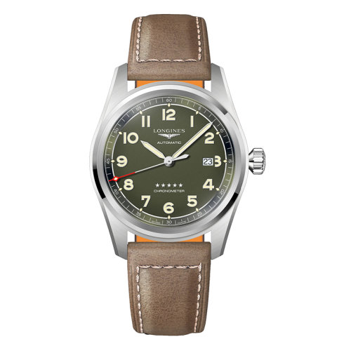 LONGINES/浪琴 先行者系列 男士啞光綠自動機(jī)械精鋼表殼和皮革表帶腕表42毫米L3.811.4.03.2