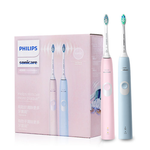 Philips/飛利浦 電動(dòng)牙刷 凈齒呵護(hù)型 成人聲波震動(dòng)牙刷 情侶套裝 HX6805/34 優(yōu)雅藍(lán)+爛漫粉