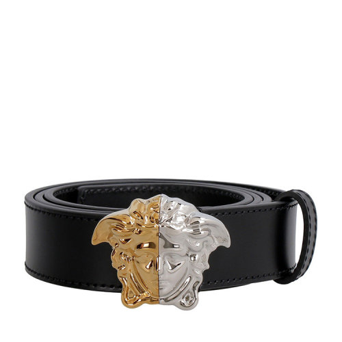 VERSACE/范思哲  男士黑色皮革時尚經(jīng)典金銀美杜莎頭像板扣式皮帶腰帶  DCU8328-DVTP1-D41VP