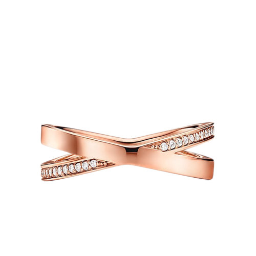 Tiffany & Co./蒂芙尼 Atlas X系列 18K金玫瑰金鑲嵌鉆石X形狀戒指指環(huán)GRP11825