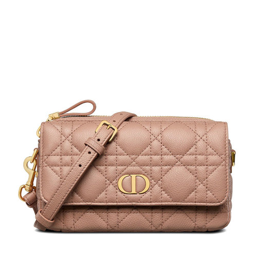 DIOR/迪奧 22秋冬新款CARO系列 女士緋紅色柔軟藤格紋牛皮革配有CD標志性翻蓋和多個隔層搭配鏈條手拿包單肩斜挎包S5125UWHC_M50P