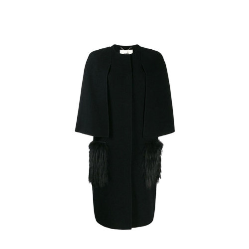 FENDI/芬迪 女裝 女士黑色時尚簡約斗篷中長款大衣 FF8657A5G0F0GME