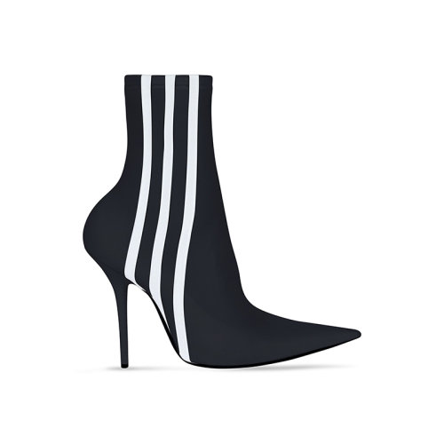 Balenciaga/巴黎世家 22年秋冬新款 ADIDAS聯(lián)名系列 女士 黑色/白色啞光氨綸面料三條紋高跟短靴724073W2ES11090