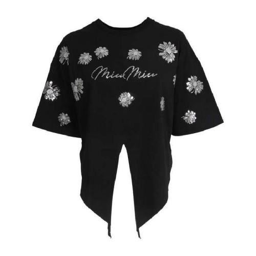  Miu Miu/繆繆 女士黑色棉質短袖T恤 MJN338 10C3 F0002 PLFSX