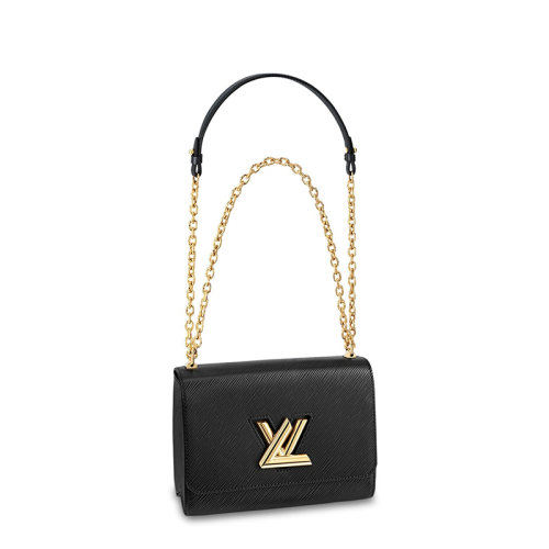 Louis Vuitton/路易威登 經(jīng)典款TWIST系列 女士黑色水波紋牛皮革旋轉(zhuǎn)徽標金扣翻蓋開合單肩斜挎鏈條包M54804