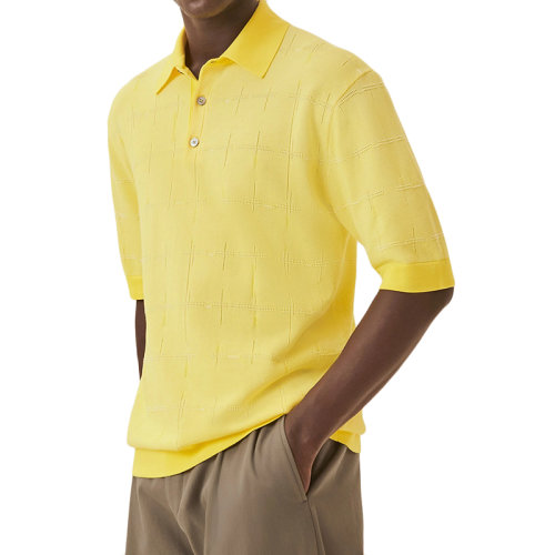 HERMES/愛(ài)馬仕 22年早春新款 男士亮黃色純棉“H”型短袖Polo衫H257380HA27SM