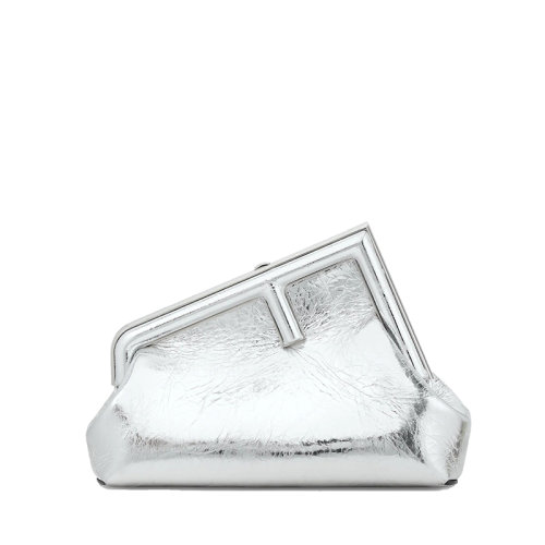 FENDI/芬迪 22春夏新款First系列 女士小號(hào)銀色層壓小羊皮大F搭扣老花襯里梯形單肩包手拿包8BP129AISPF0MK5