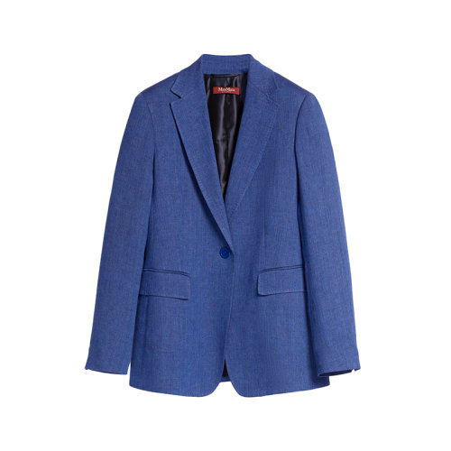 MaxMara/麥絲瑪拉 22年早春新款 MELANIA系列 女士矢車(chē)菊藍(lán)色純亞麻合身剪裁西裝外套夾克6041042106004