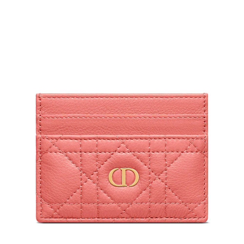 DIOR/迪奧 22新款CARO系列 粉狀珊瑚粉色小牛皮CD金色標(biāo)志藤格紋卡包S5130UWHC_M76P