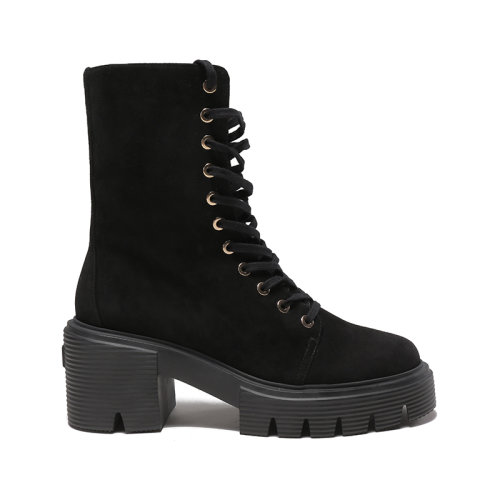 Stuart Weitzman/斯圖爾特韋茨曼 【22秋冬新款】 女士絨面革系帶厚底高跟靴子短靴馬丁靴 SOHO BOOTIE