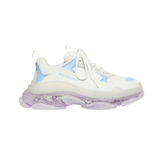 Balenciaga/巴黎世家 22年秋冬新款 TRIPLE S系列 女士米白色滌綸/聚氨酯混紡飾有白色網(wǎng)眼設(shè)計紫色鞋底藍(lán)色刺繡LOGO運(yùn)動鞋544351W2GA39944