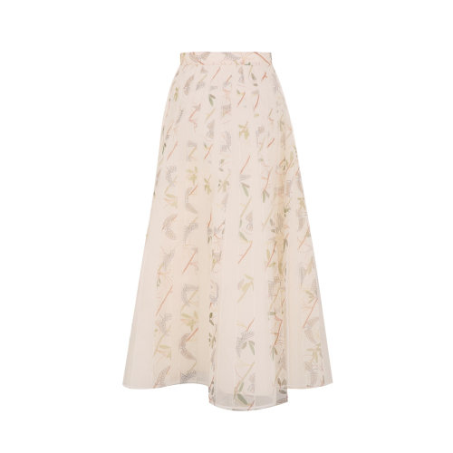 bifu by xingchen/彼伏米色印花拼歐根紗半裙女士半身裙