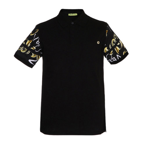 VERSACE JEANS/范思哲牛仔 男士黑色棉質(zhì)經(jīng)典字母徽標印花裝飾翻領短袖上衣T恤POLO衫 B3GTA7P7-36610-899